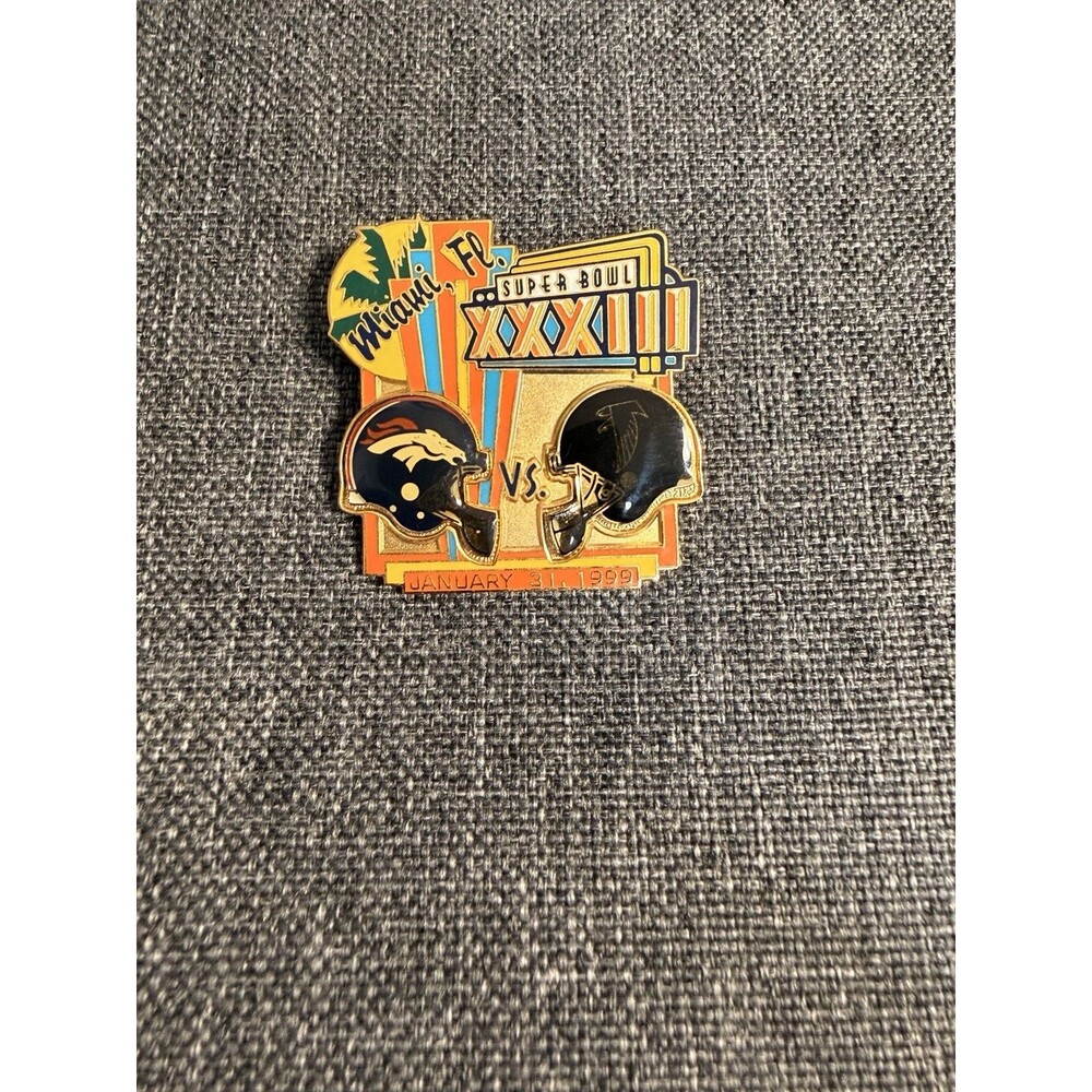 NFL Super Bowl XXXIII Miami 1999 Denver Broncos vs Atlanta Falcons Lapel Pin ox